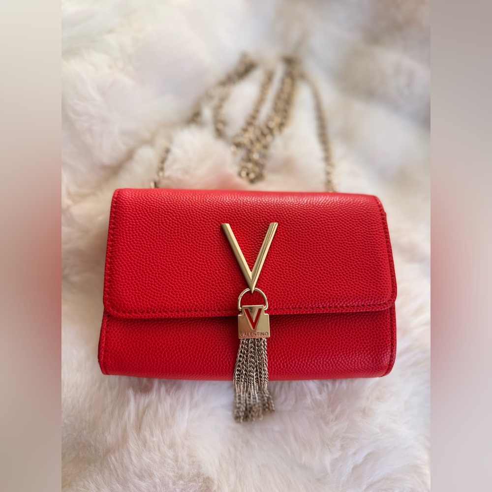 Valentino Red V-Tassel Leather Crossbody Bag